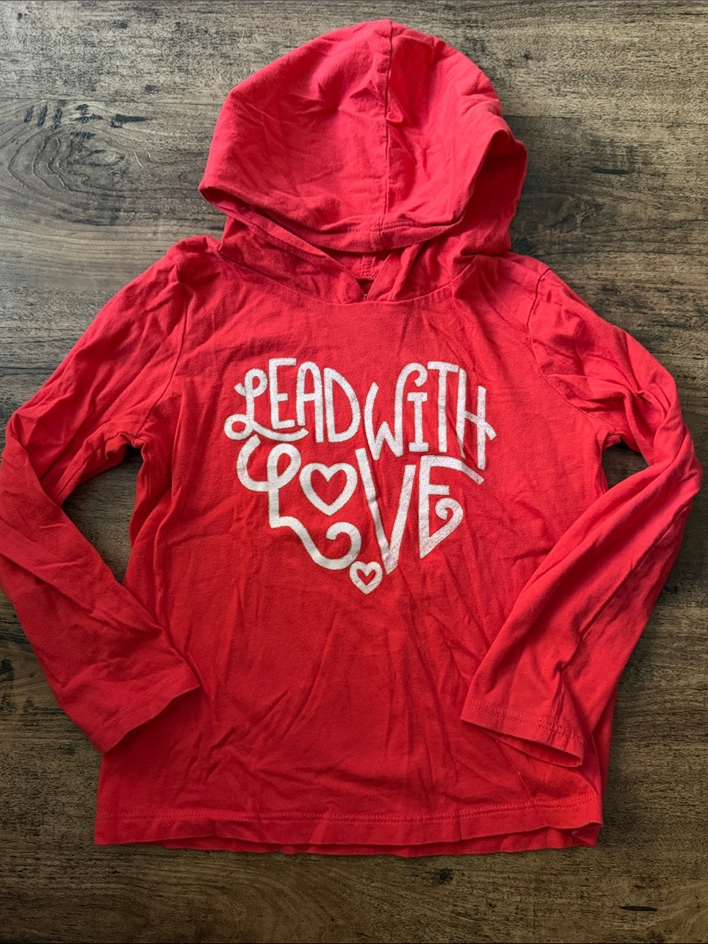 Kids' Red Hooded Top - Lead With Love size 7 kids